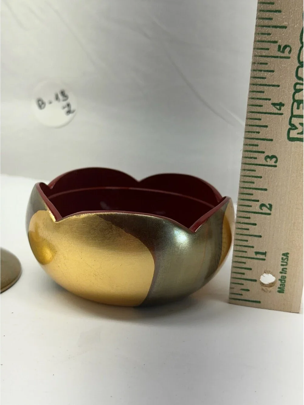 Vintage‎ Japanese Style Lacquerware Lidded Bowl Gold & Red Flower Finial B-13-2